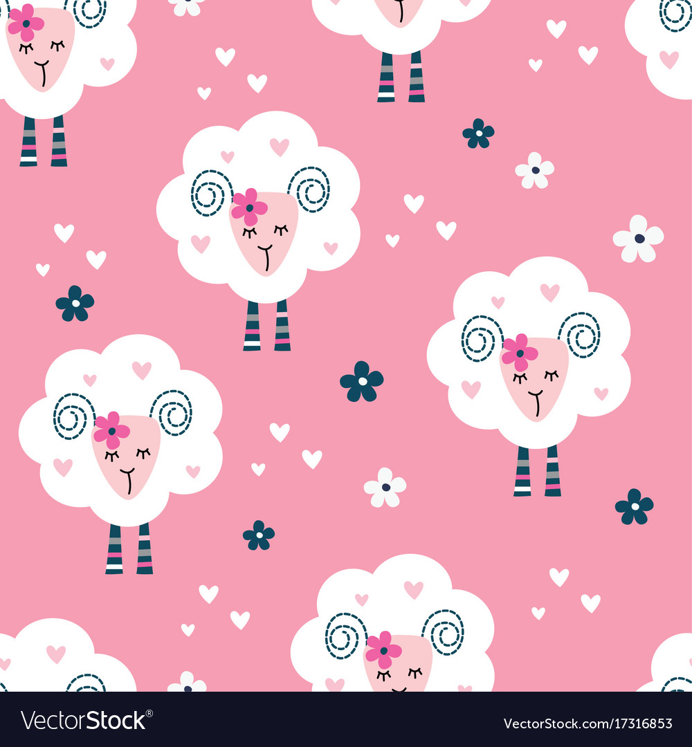 Seamless pattern with cute sheep