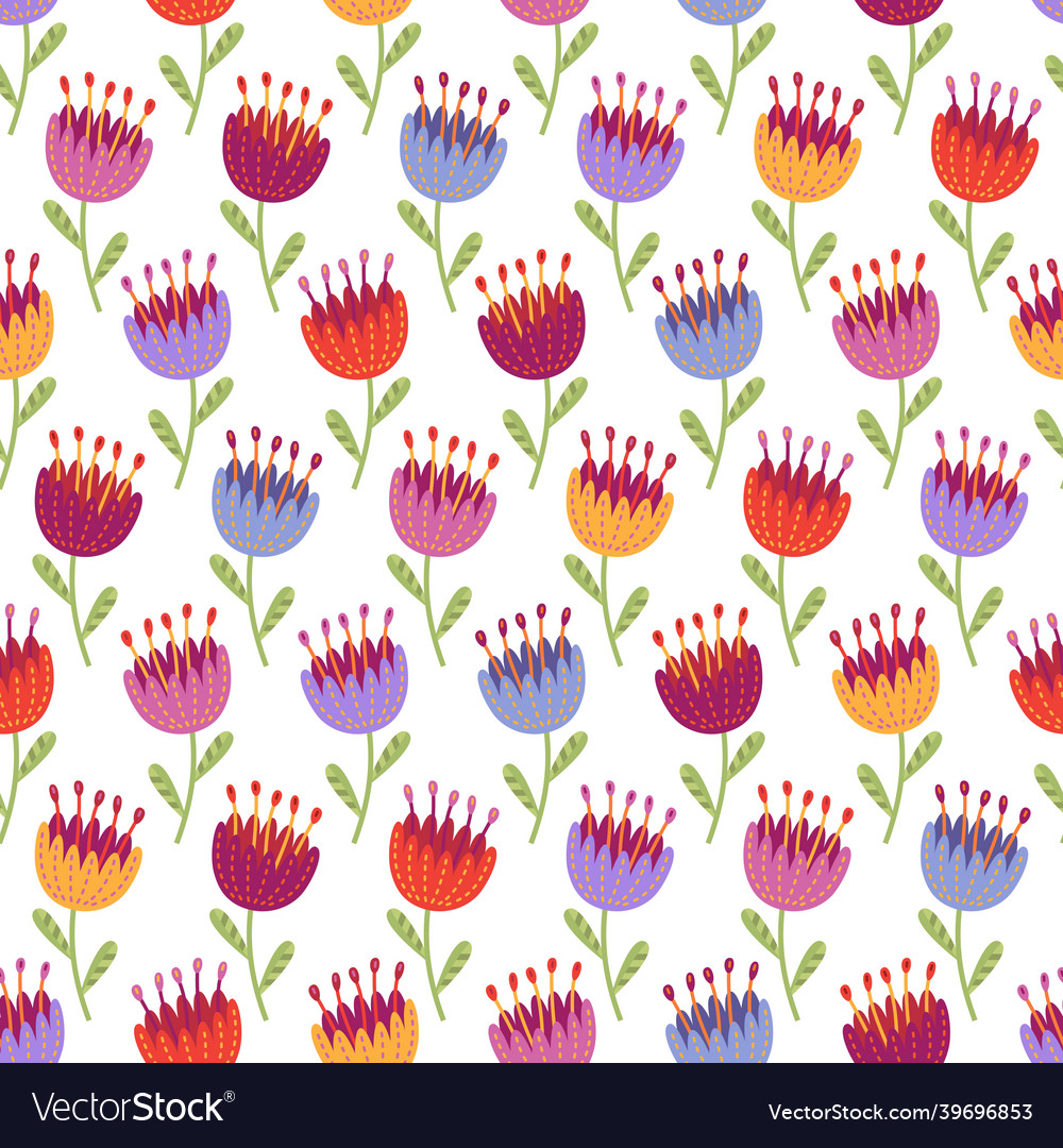 Seamless pattern with multicolored flowers