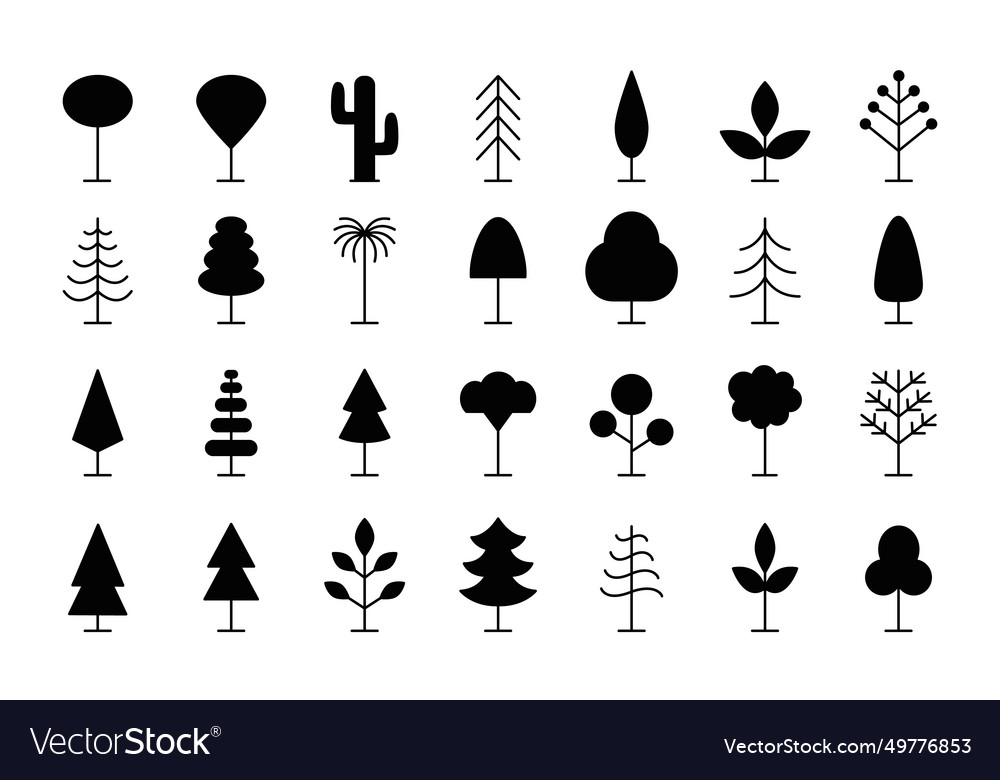 Tree line icon set logo shapes collection