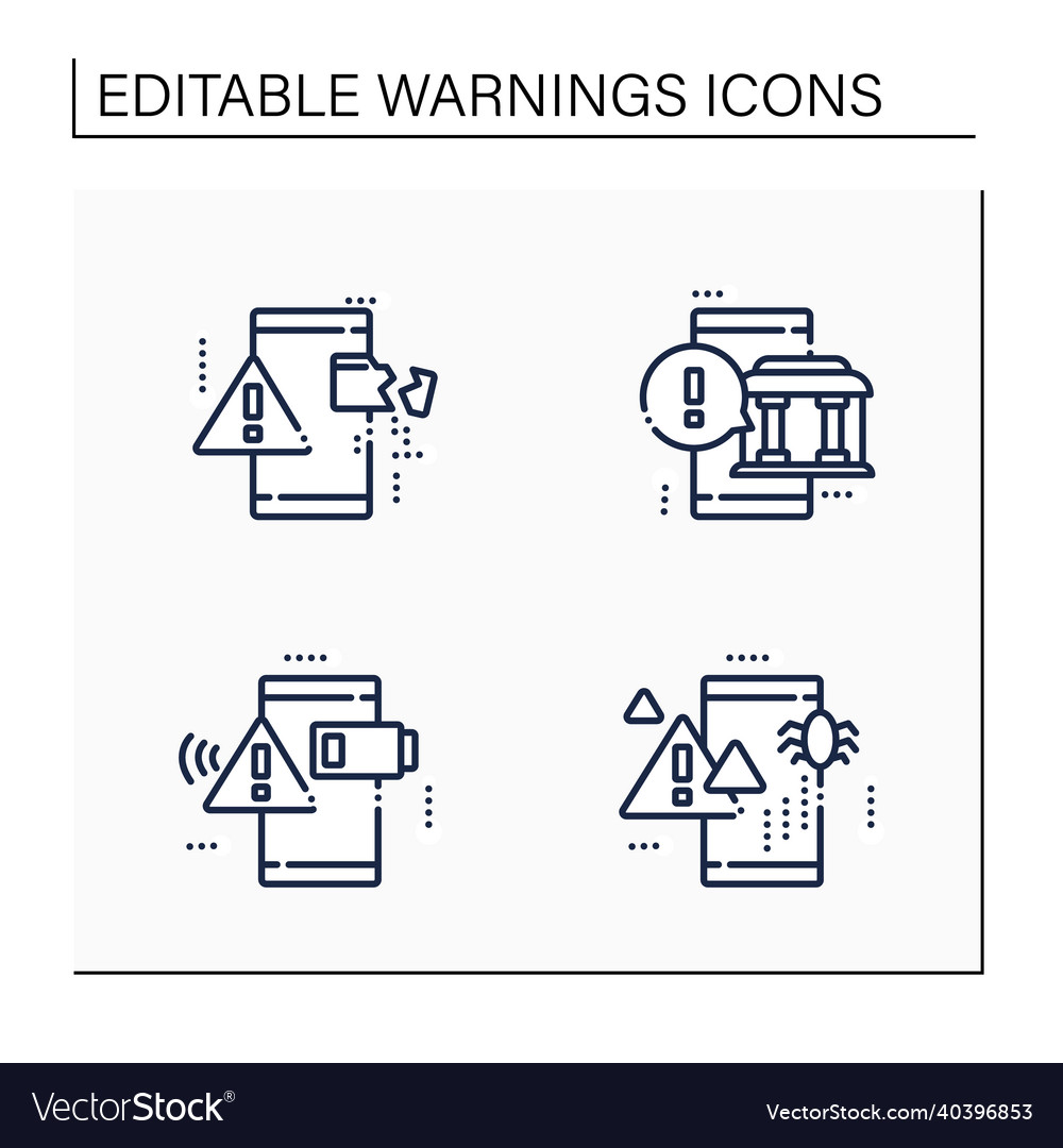Warnings line icons set vector image Warnings line icons set