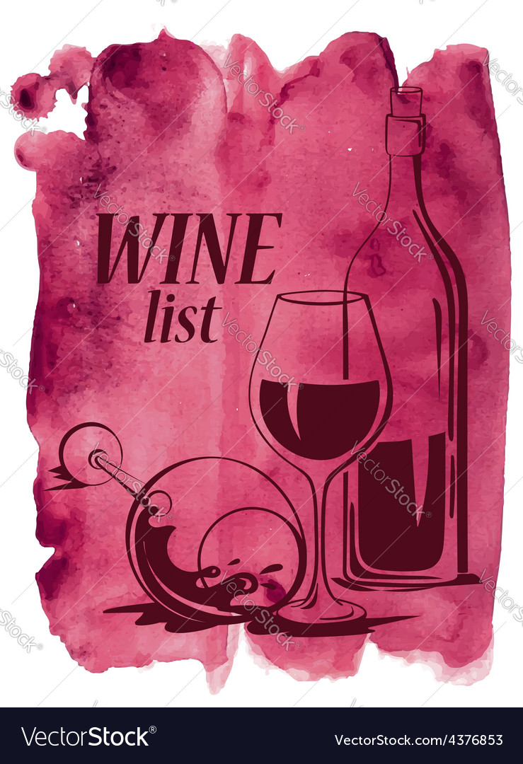Watercolor background with wine glasses and bottle