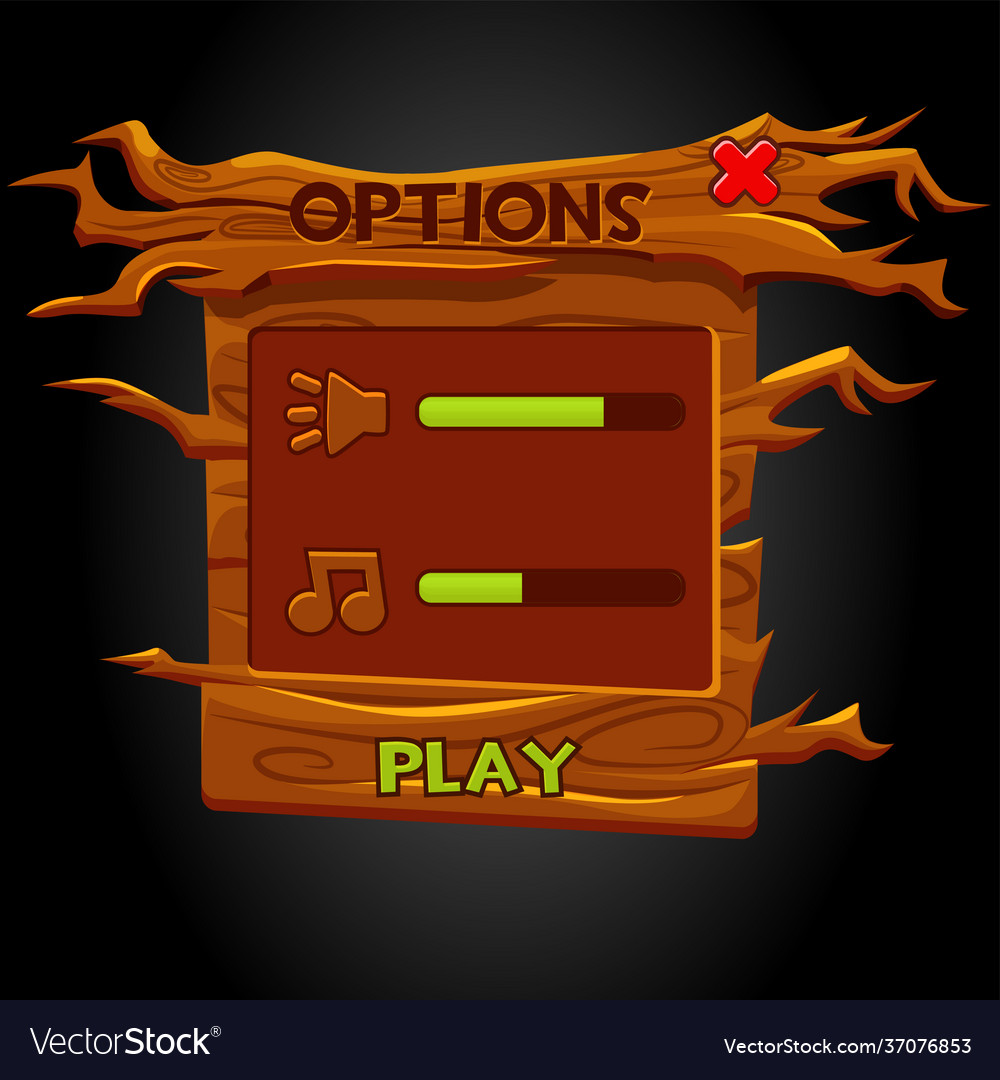 Wooden ui pop-up window options for game Vector Image