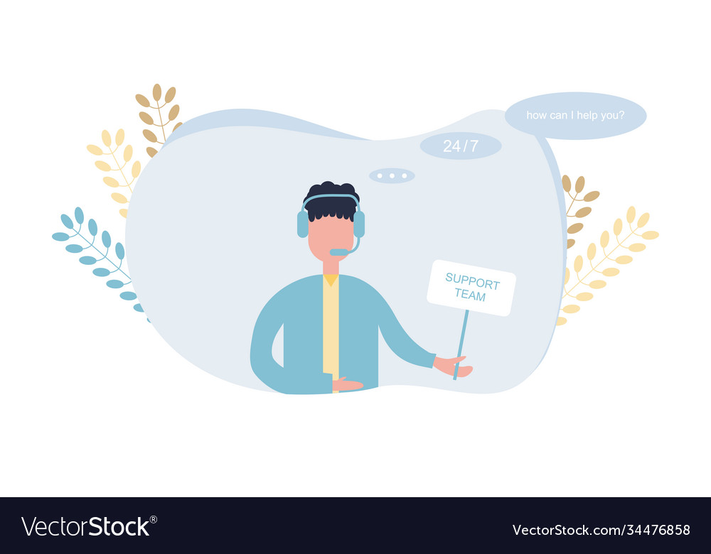 Call center operator support team with wireless vector image Call center operator support team with wireless