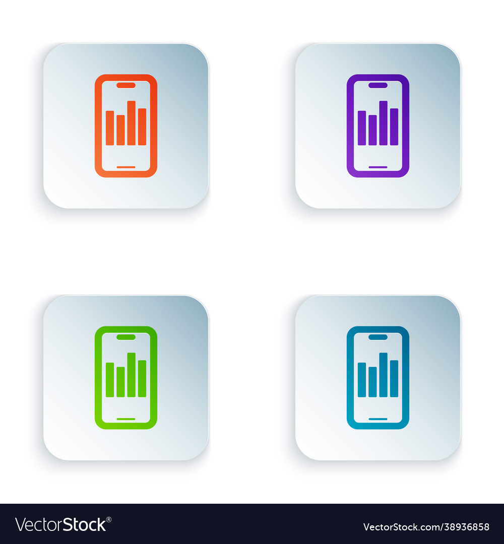 Color mobile phone with graph chart icon isolated vector image Color mobile phone with graph chart icon isolated