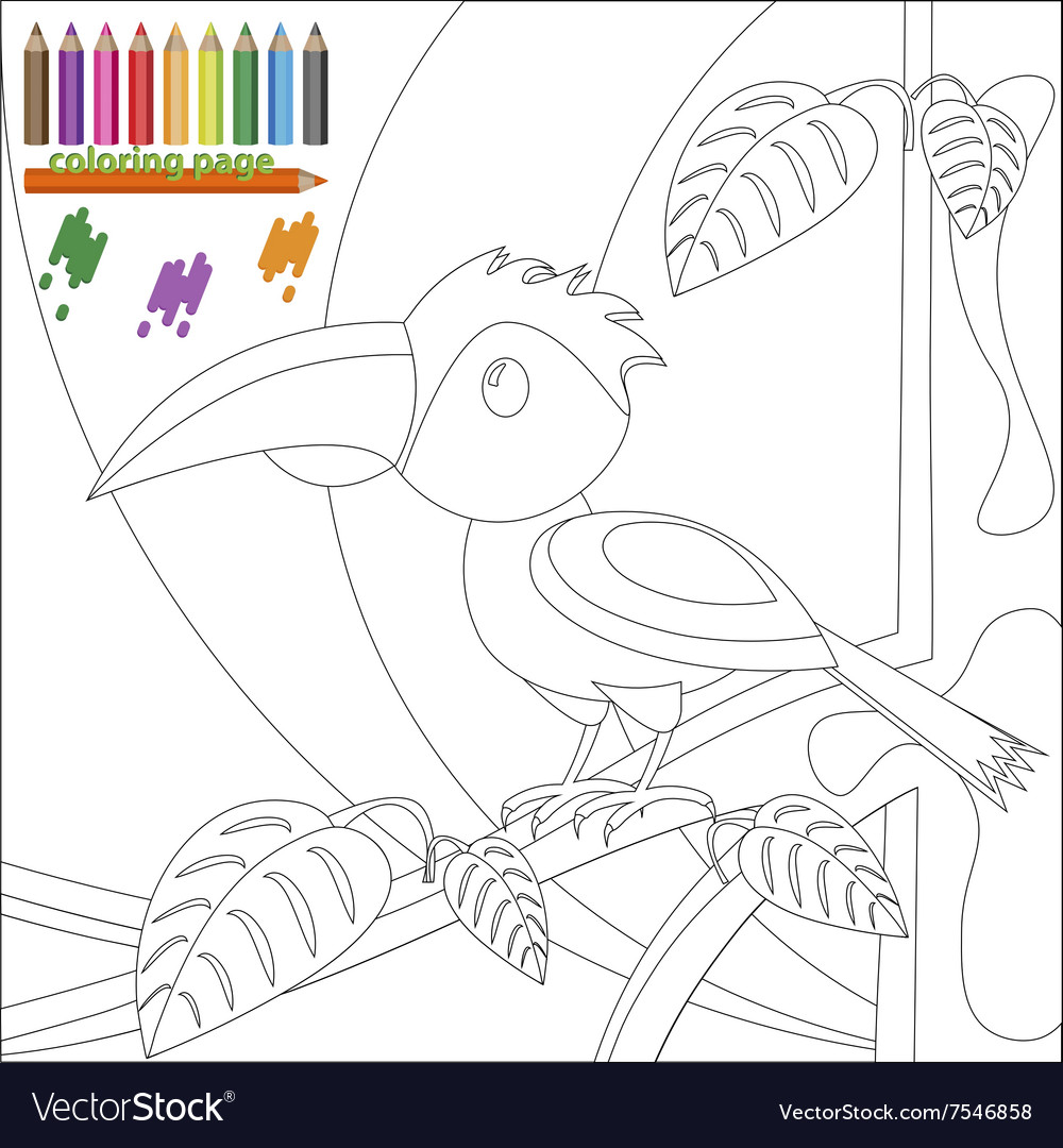 Coloring page of bird on the tree for children Vector Image