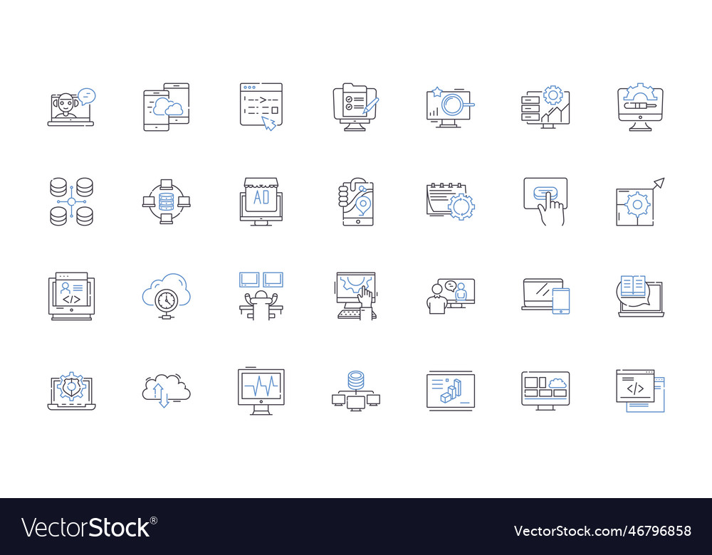 Computer Science Line Icons Sammlung Algorithmus