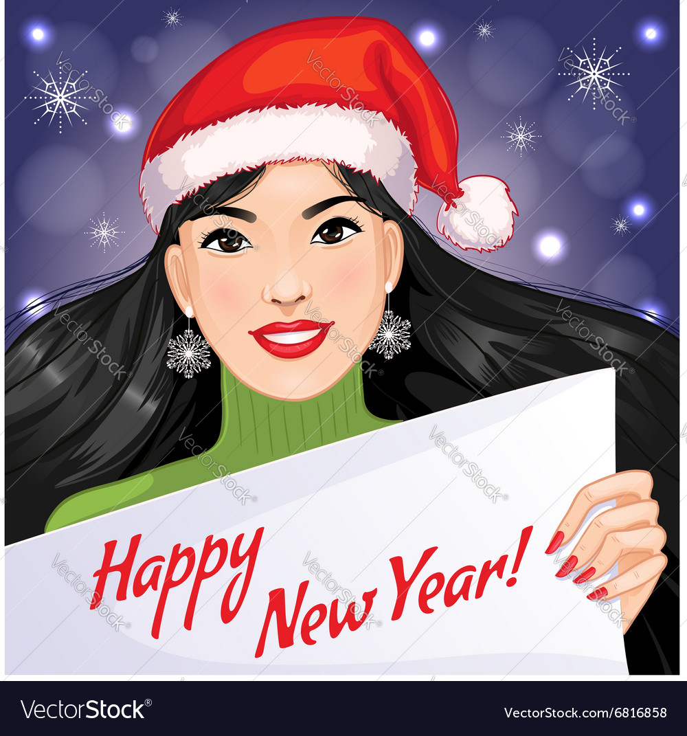 Cute asian girl with new year greetings