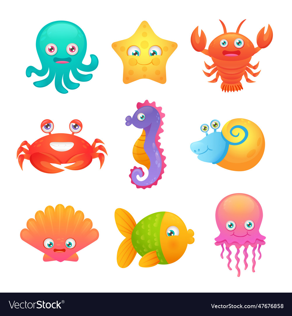 Cute sea animals Royalty Free Vector Image - VectorStock