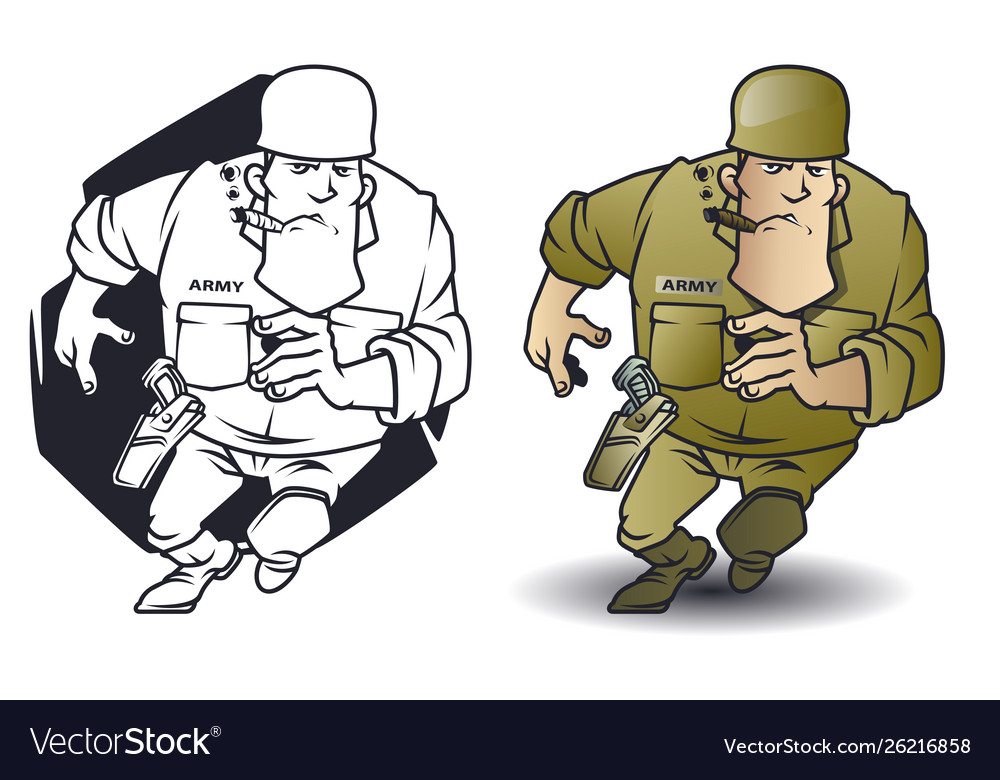 Funny little men running soldier