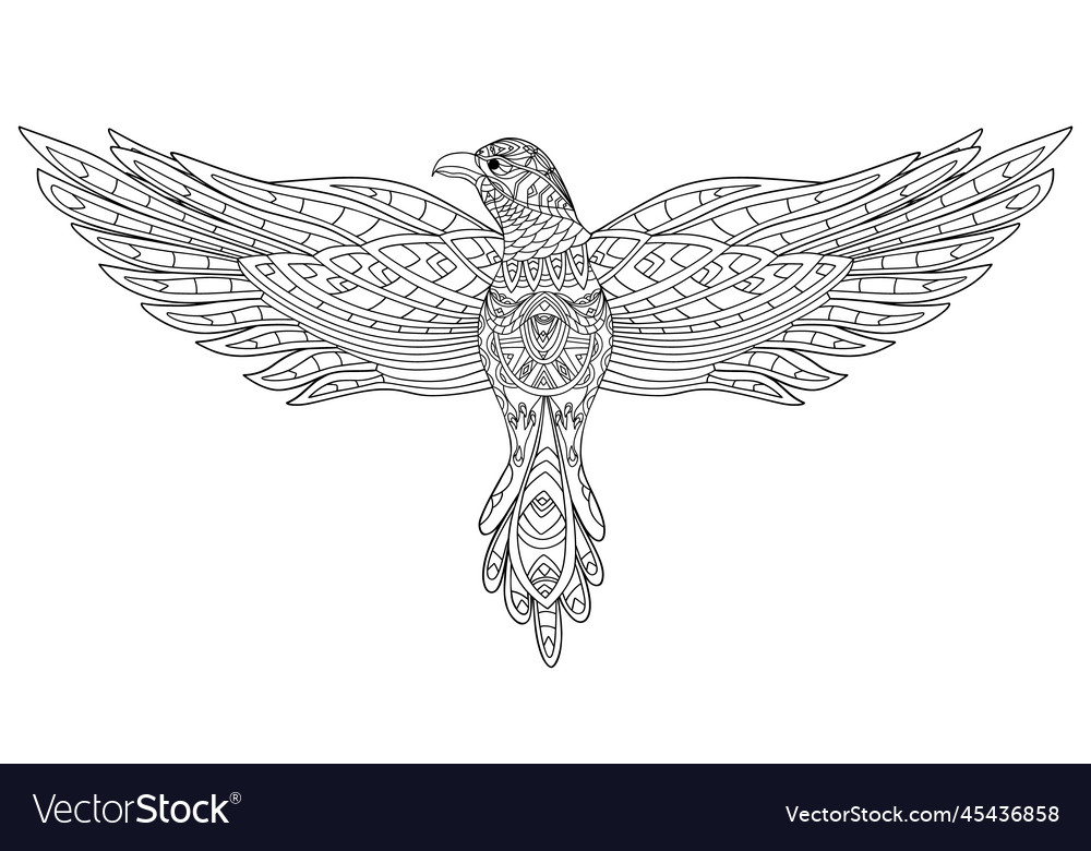 Hand drawn stylized eagle coloring book page