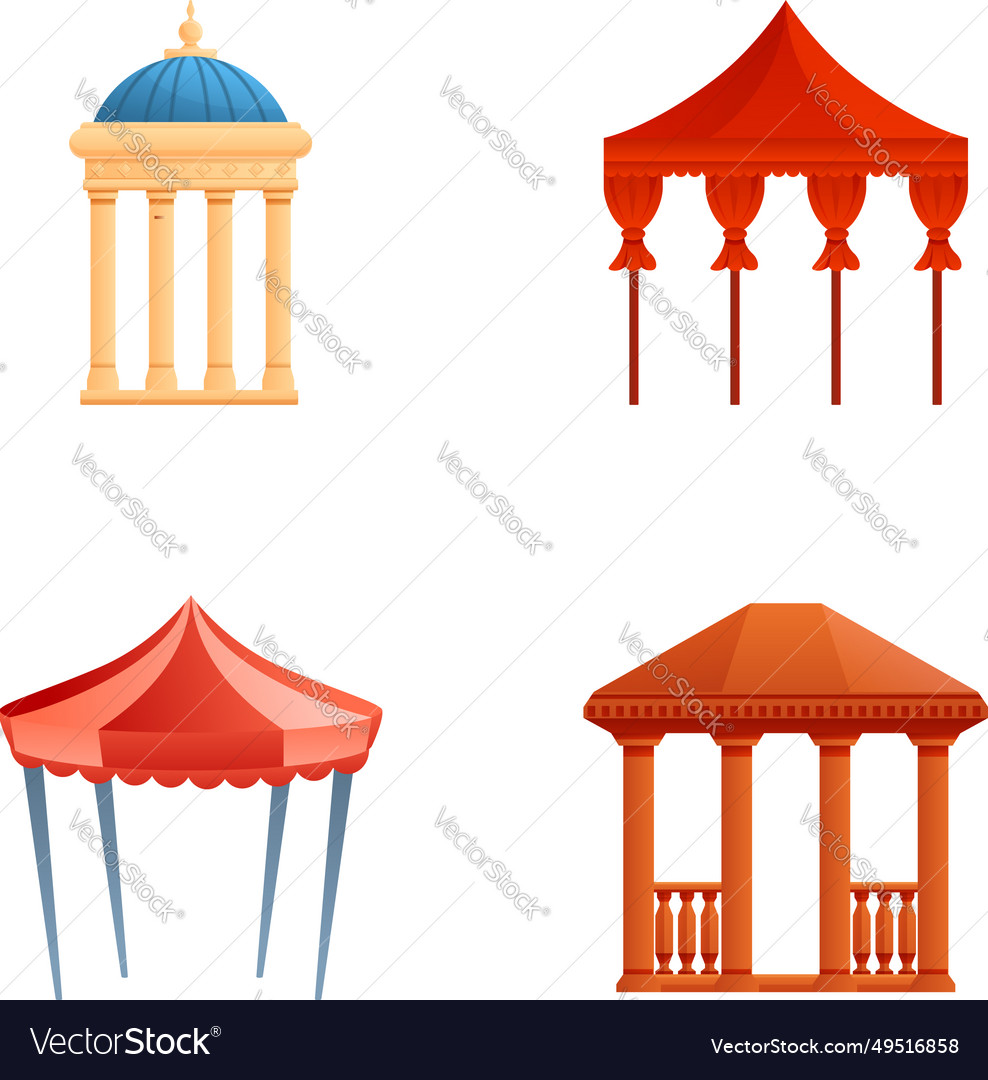 Park gazebo icons set cartoon Royalty Free Vector Image