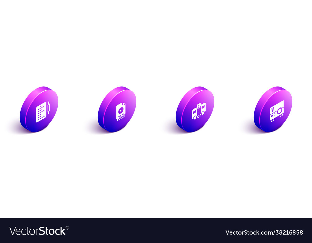 Set isometric scenario mp4 file document actor Vector Image Set isometric scenario mp4 file document actor