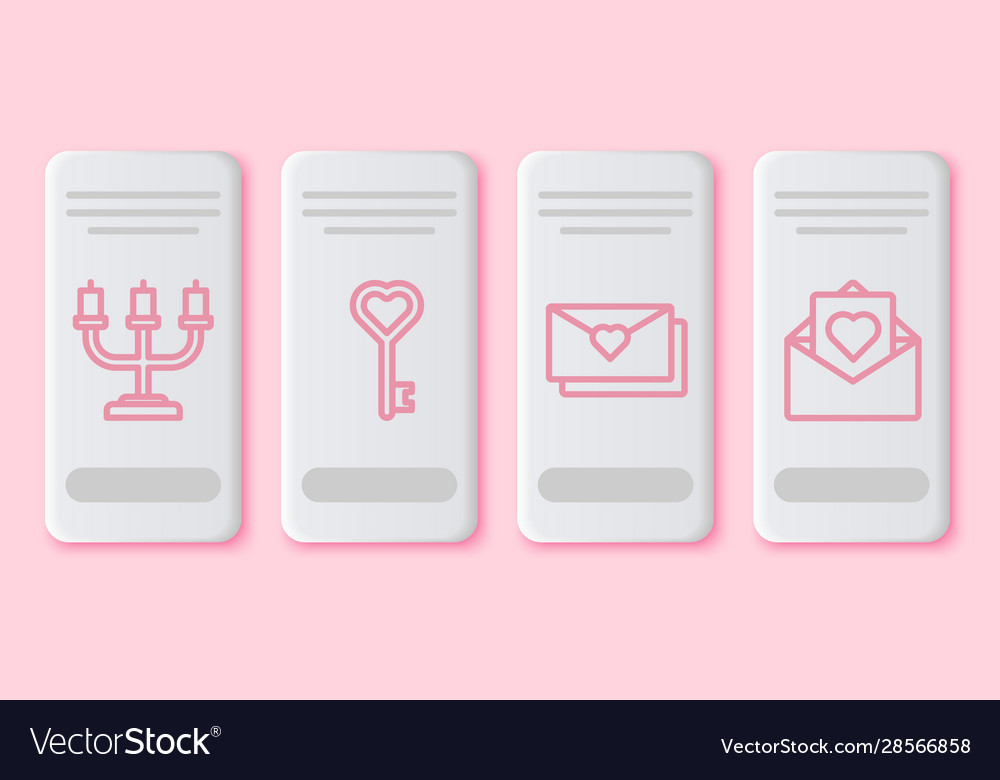 Set line candlestick key in heart shape envelope vector image Set line candlestick key in heart shape envelope