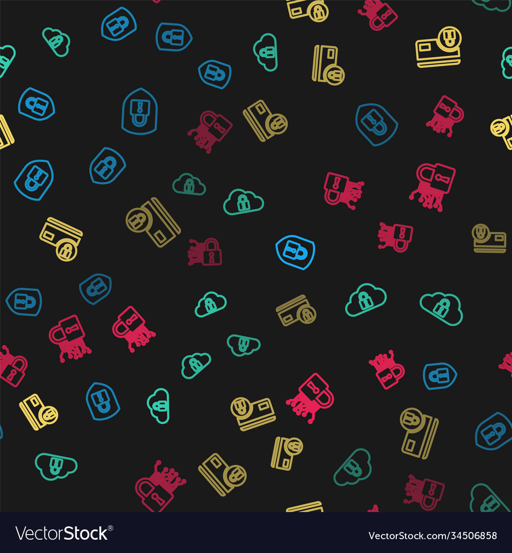 Set line shield security with lock cloud vector image Set line shield security with lock cloud