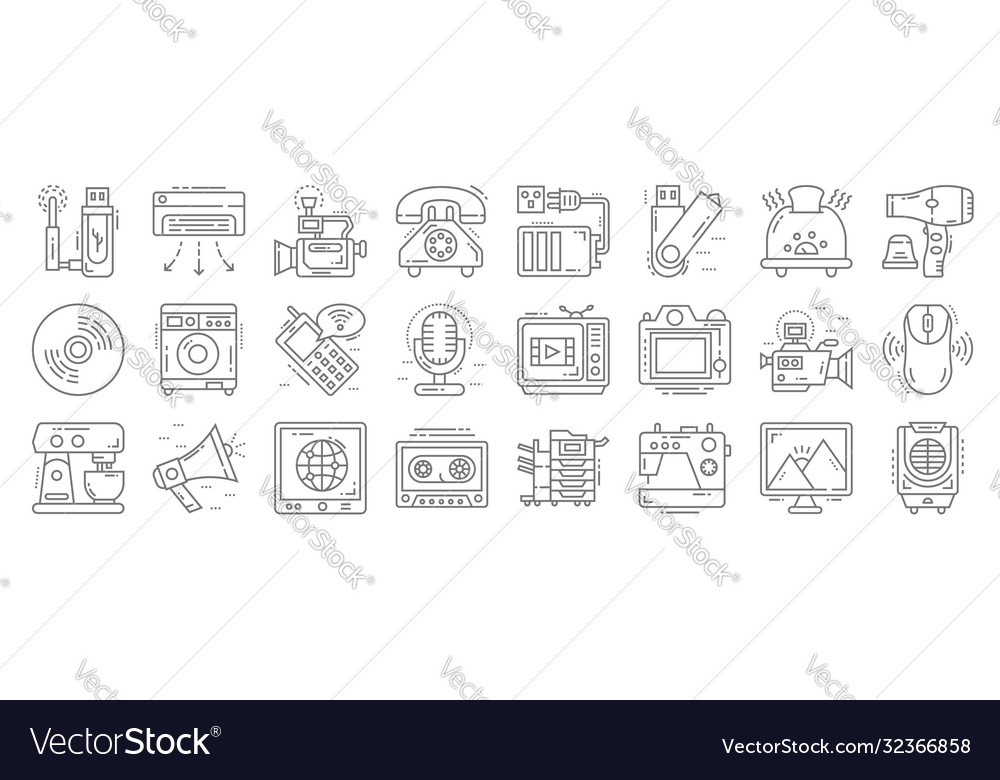 Technology devices line icons linear set quality vector image Technology devices line icons linear set quality