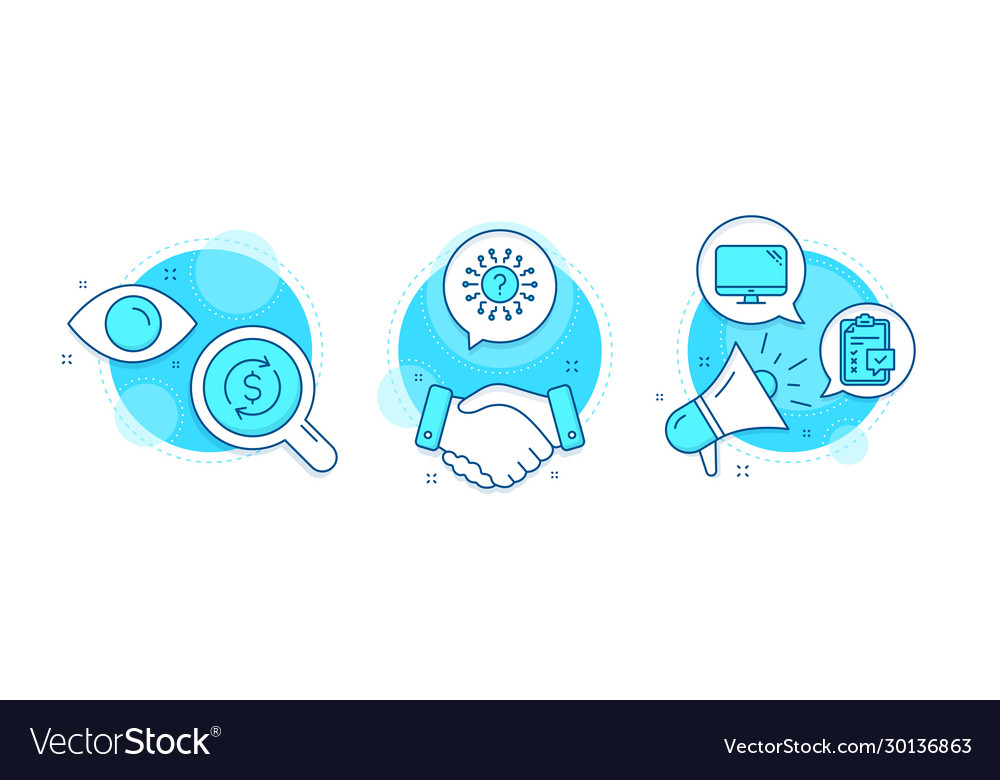 Checklist computer and question mark icons set vector image Checklist computer and question mark icons set