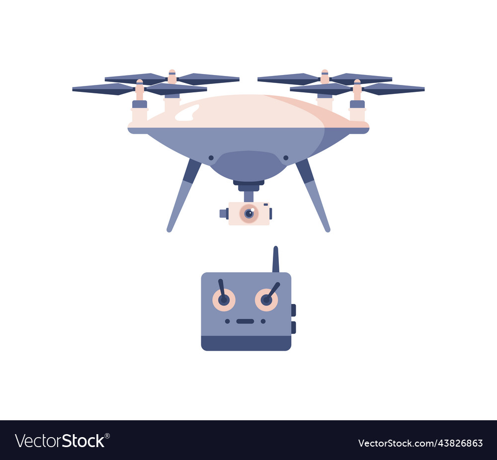 Drone with camera and remote control flat style Vector Image Drone with camera and remote control flat style