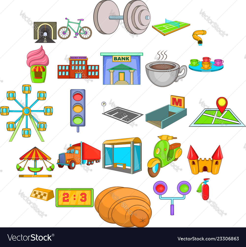 Infrastructure icons set cartoon style Royalty Free Vector