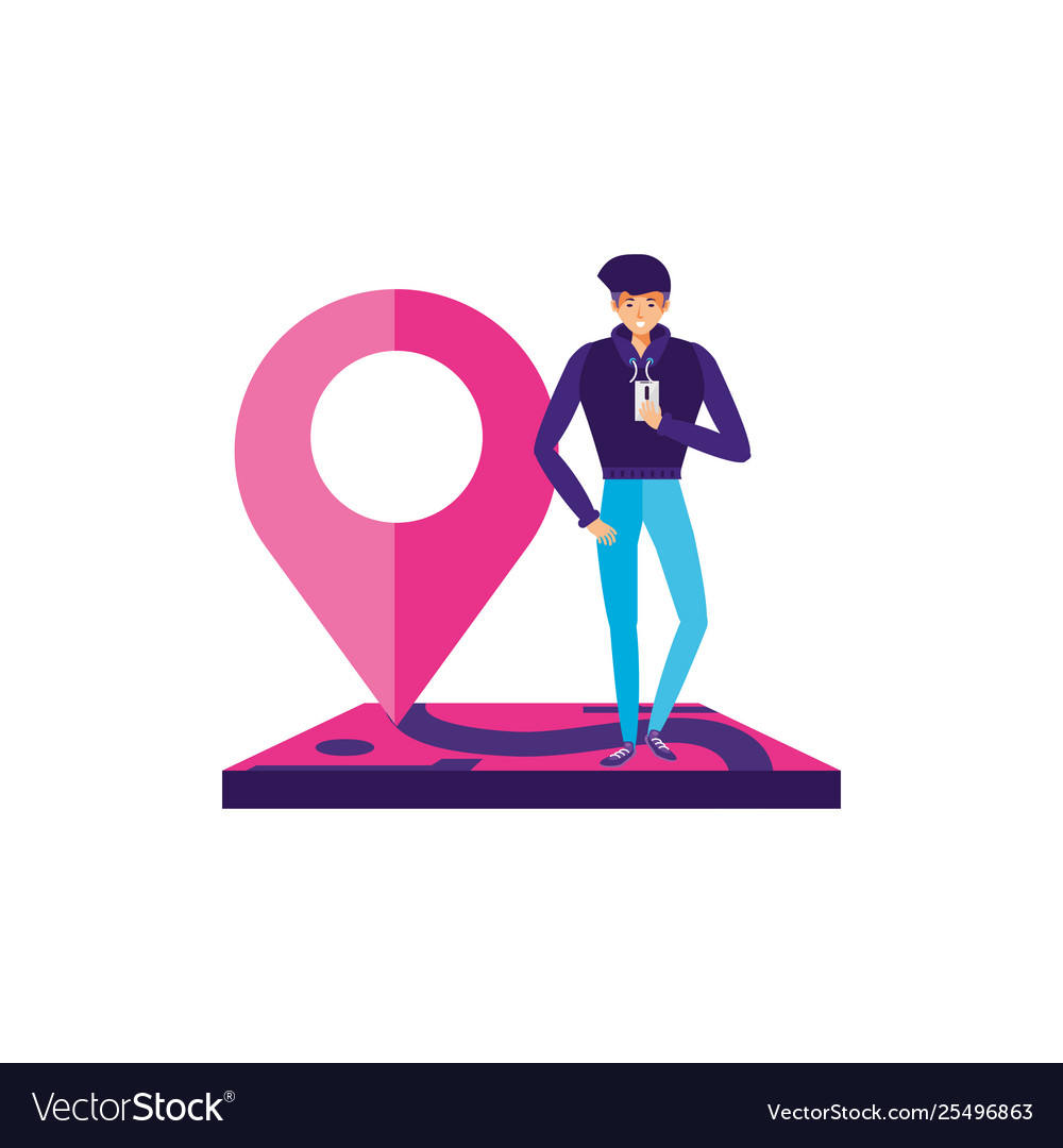 Man using smartphone with pin pointer location