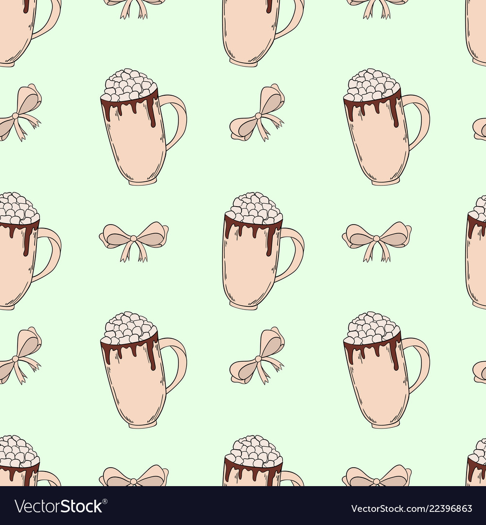 Seamless pattern of cocoa with bow knots vector image Seamless pattern of cocoa with bow knots