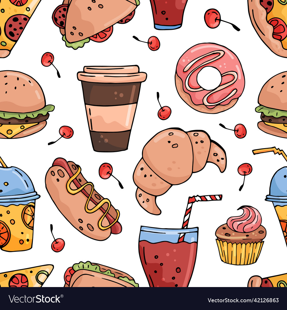 Seamless pattern with hand drawn food Royalty Free Vector