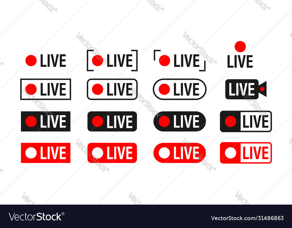 Set live streaming icons broadcasting red vector image Set live streaming icons broadcasting red