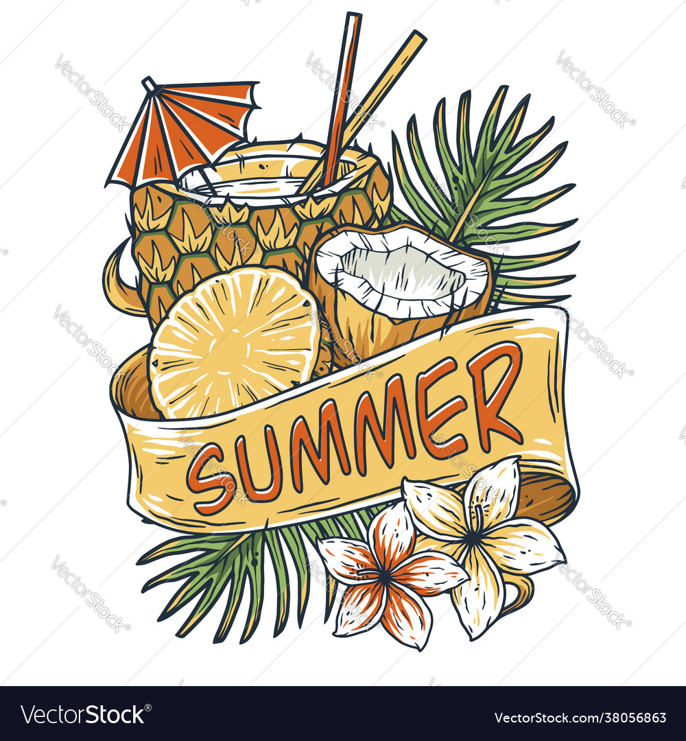 Summer fruit and cocktail tropical exotic coconut Vector Image