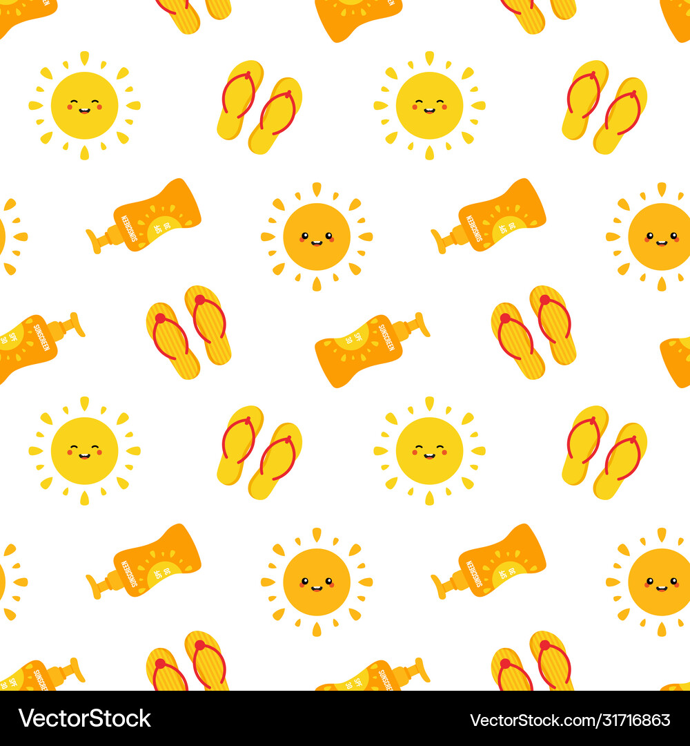 Summer pattern with sun character Royalty Free Vector Image