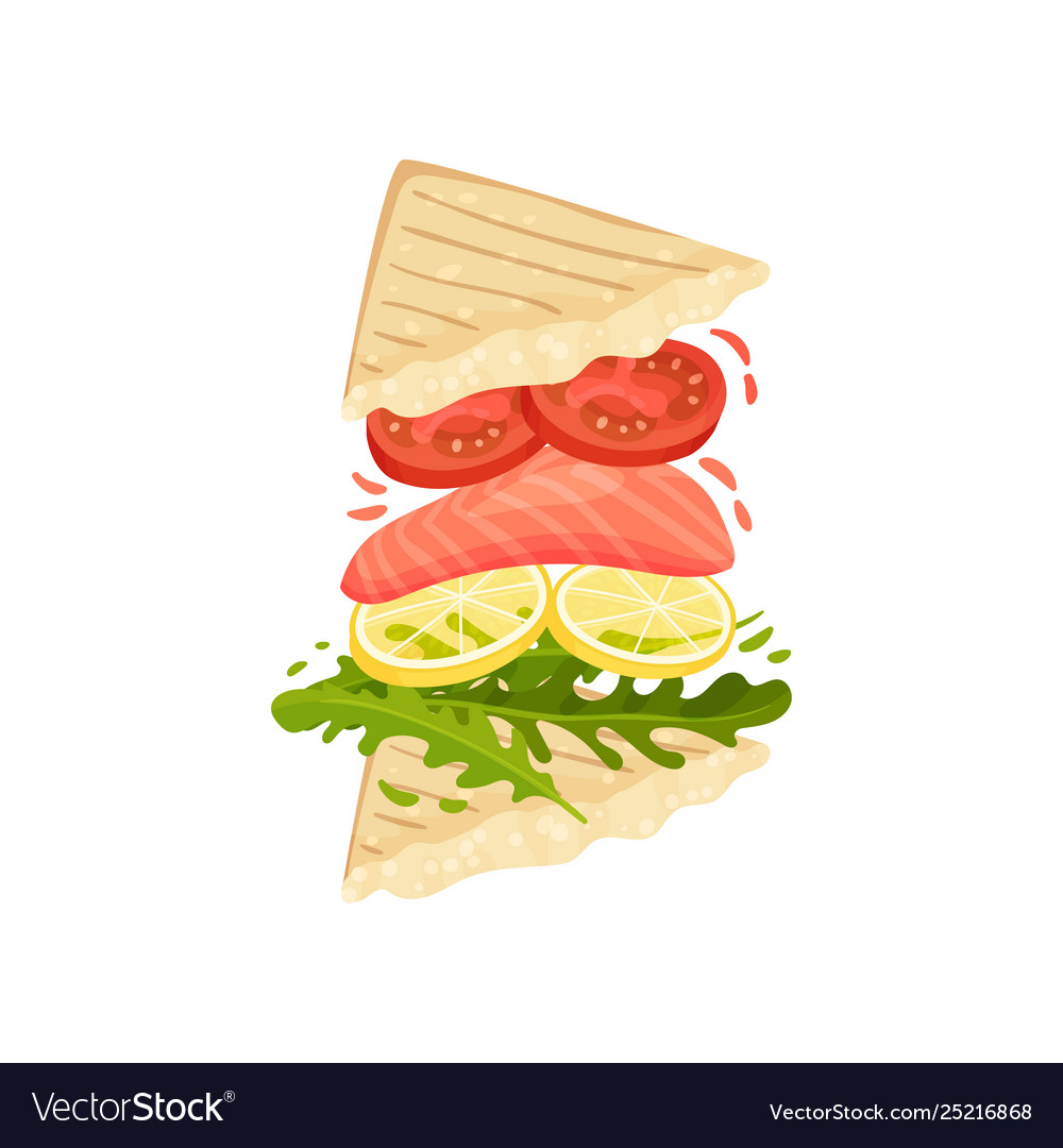 Sandwich on triangular toasts with red fish vector image Sandwich on triangular toasts with red fish