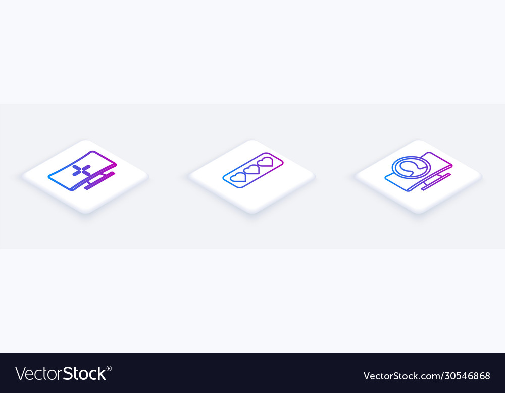 Set isometric line computer monitor like vector image Set isometric line computer monitor like
