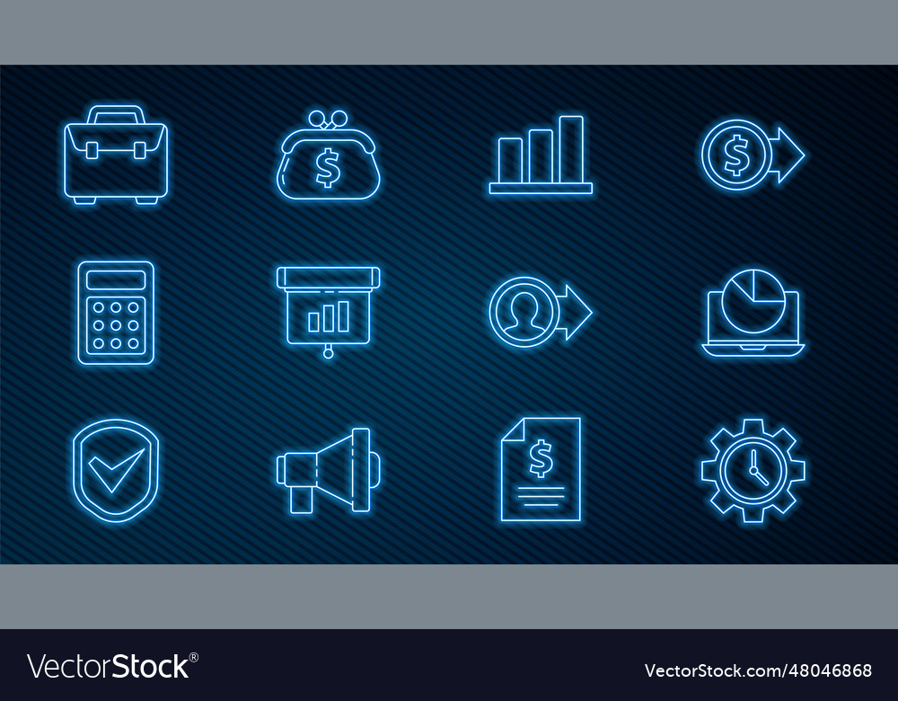Set line time management laptop with graph chart vector image Set line time management laptop with graph chart