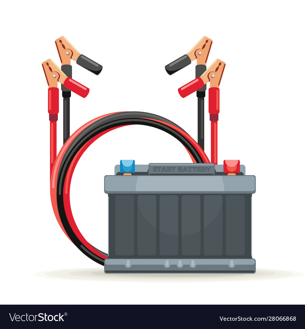 Start battery car and jump cables Royalty Free Vector Image