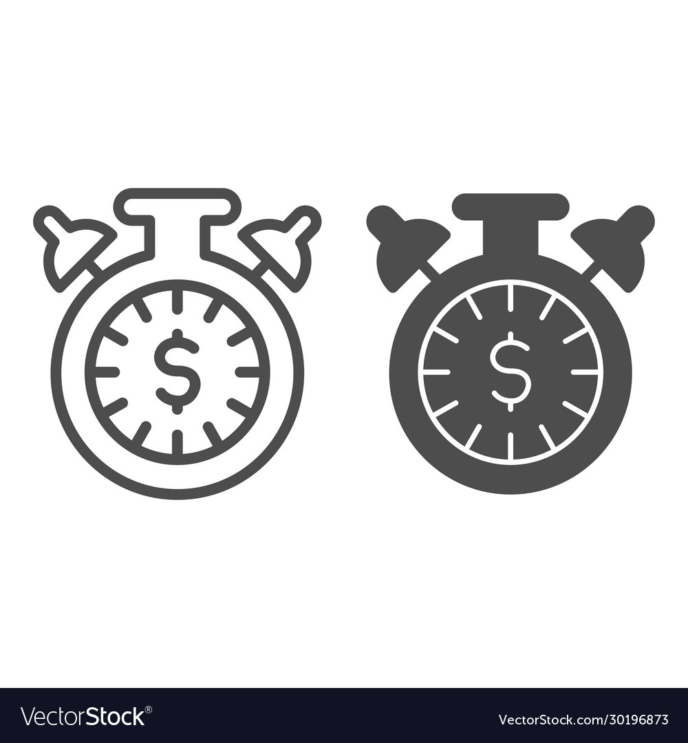 Alarm clock with dollar line and solid icon time vector image Alarm clock with dollar line and solid icon time