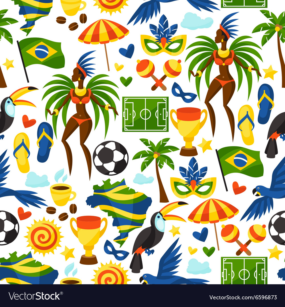 Brazil seamless pattern with stylized objects