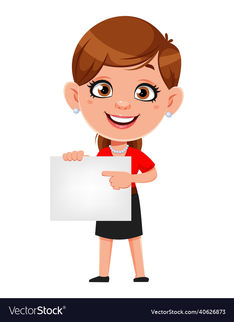 Cartoon business woman holding blank placard Vector Image