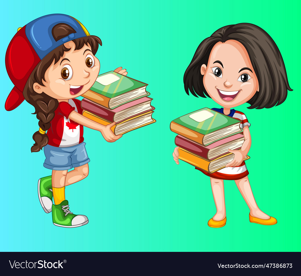 Cute young girl holding books cartoon character Vector Image