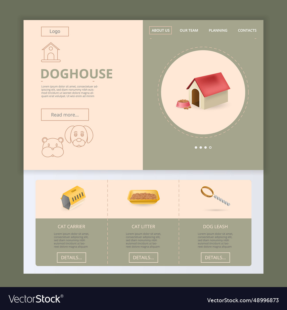 Doghouse flat landing page website template cat vector image Doghouse flat landing page website template cat