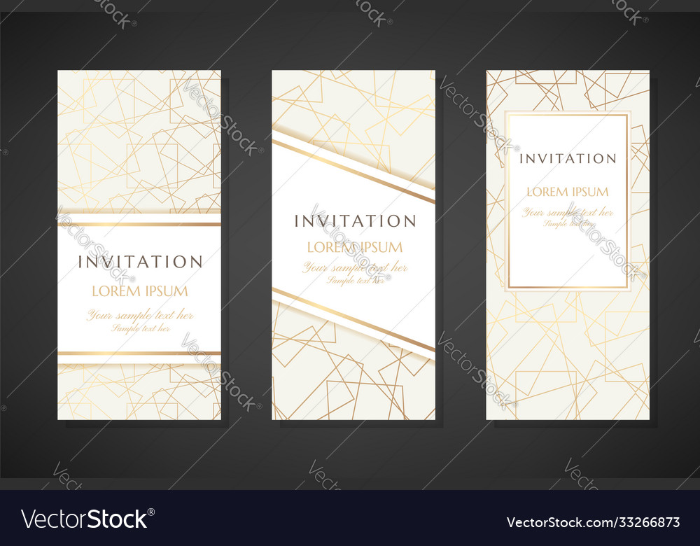 Golden line art textured invitation templates vector image Golden line art textured invitation templates