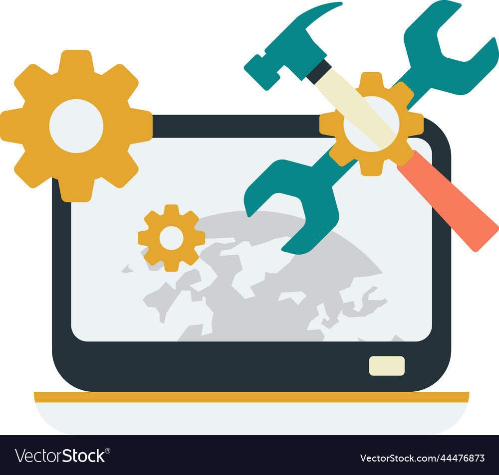 Laptop and cogs in minimal style