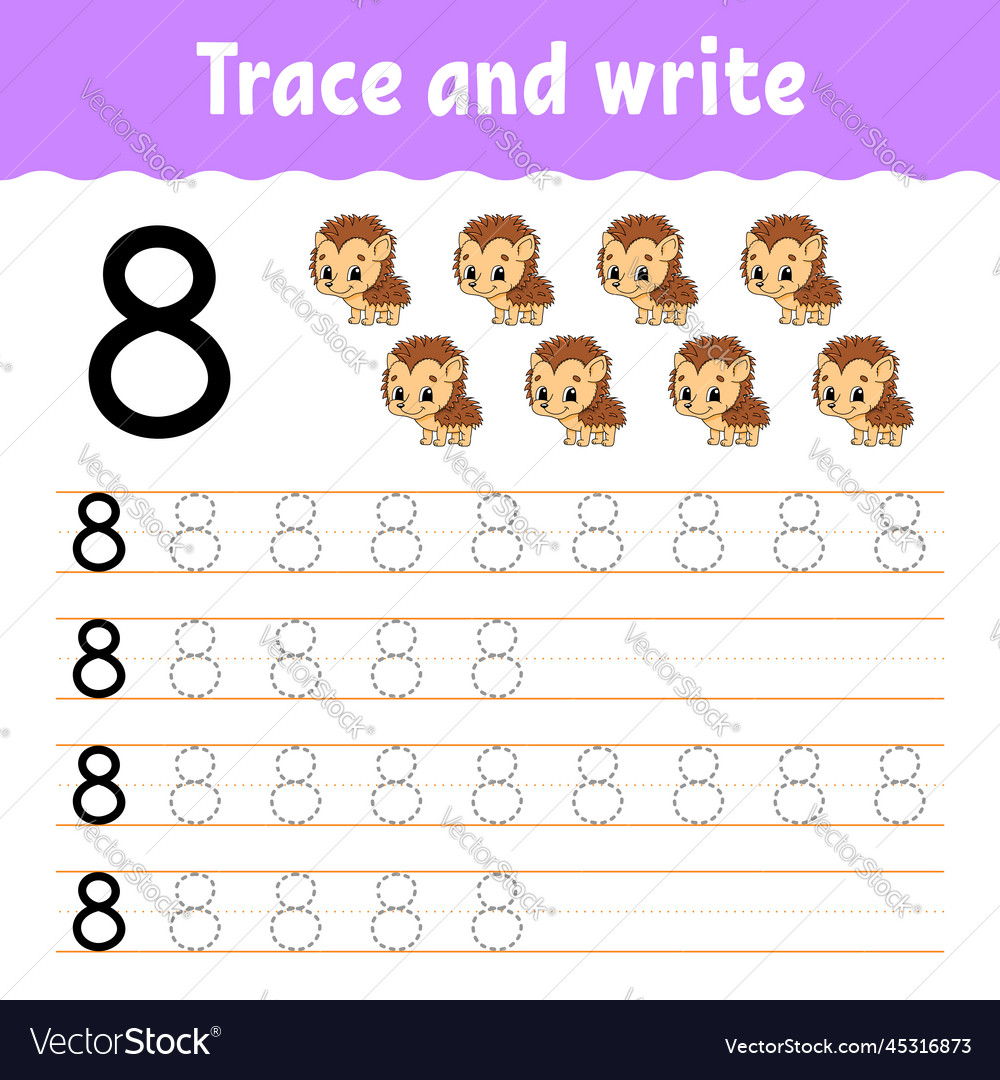 Learn numbers trace and write handwriting vector image Learn numbers trace and write handwriting