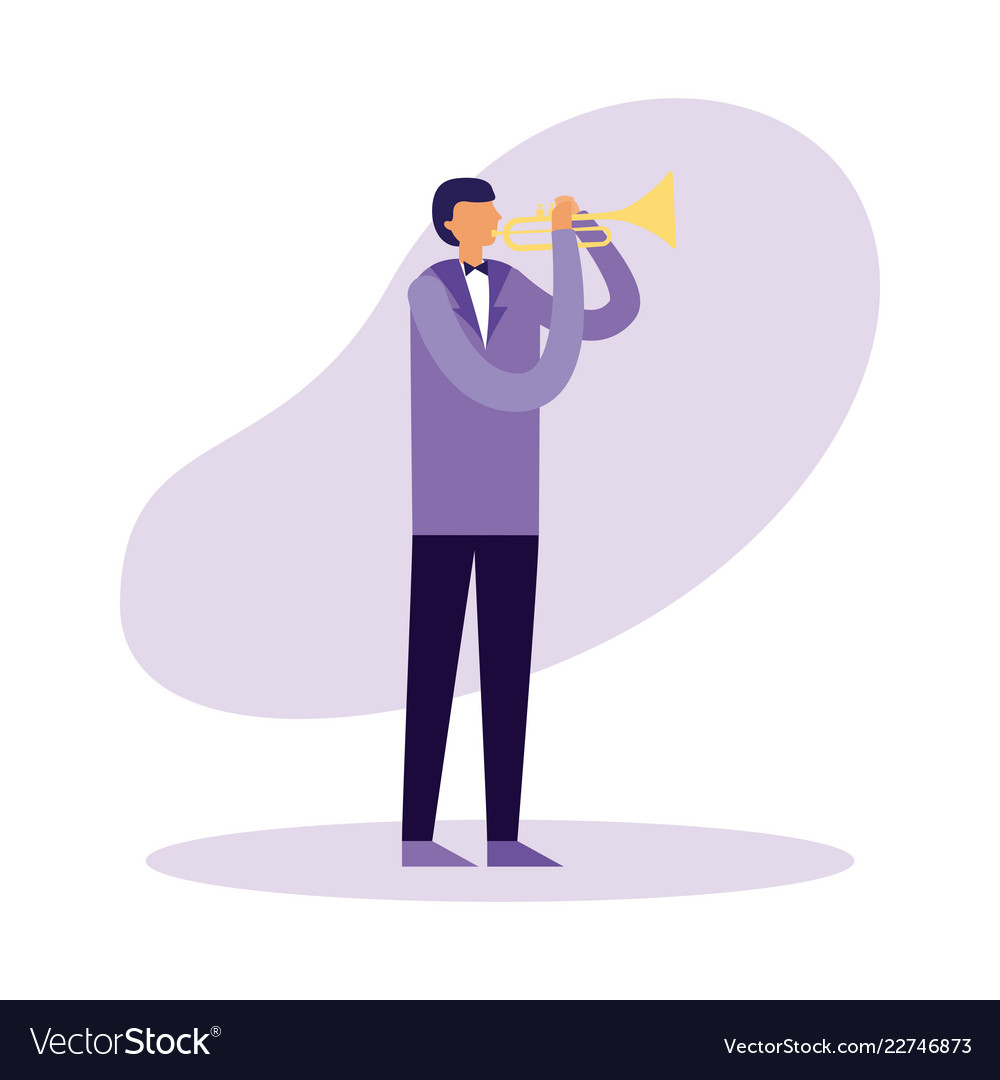 Man standing playing trumpet instrument Royalty Free Vector