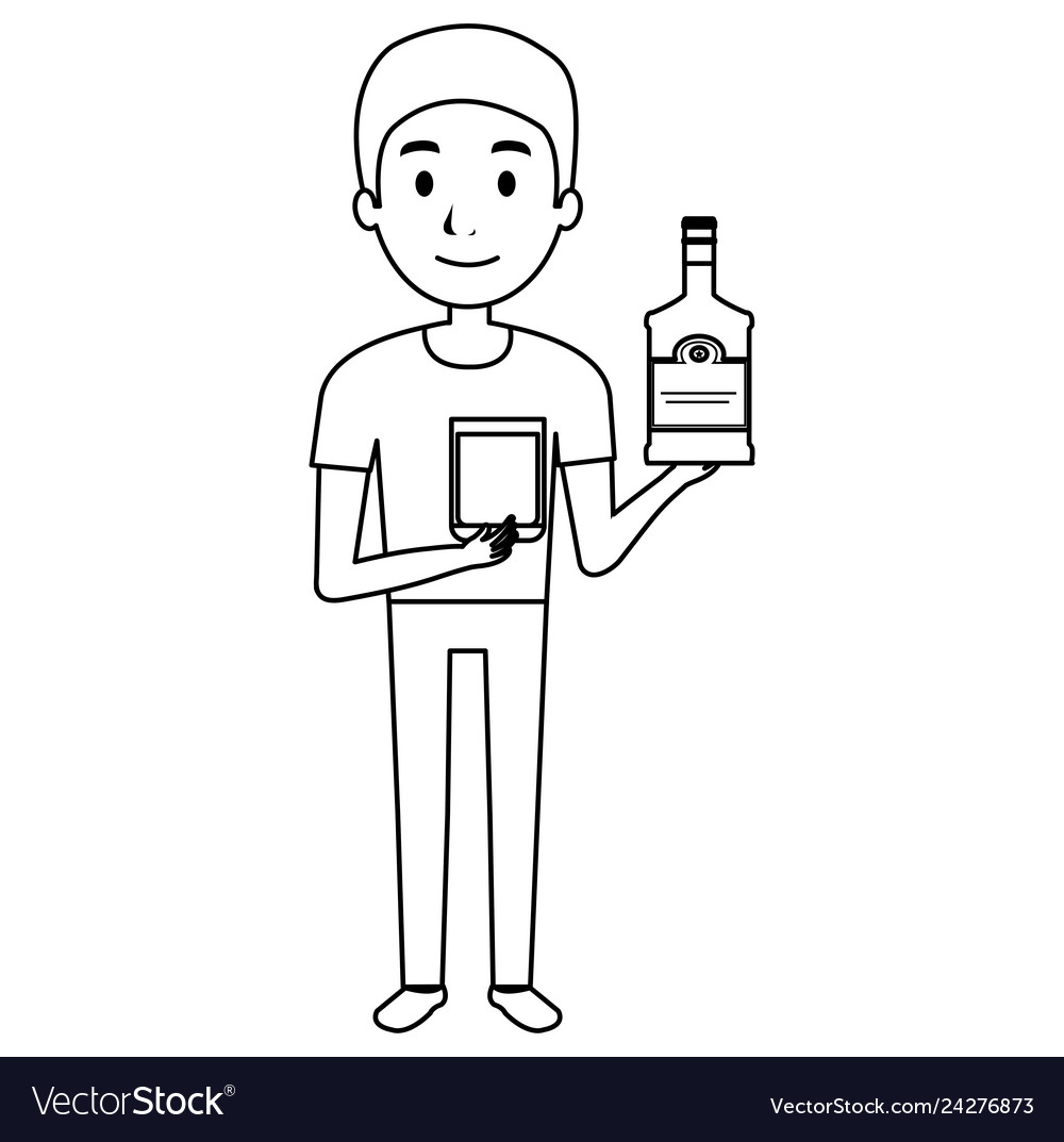 Man with whiskey bottle drink