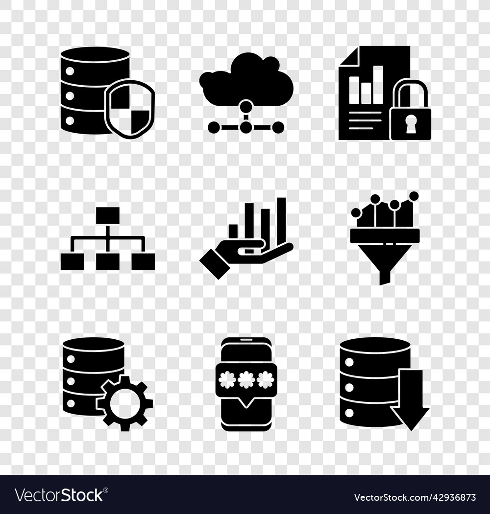 Set server with shield network cloud connection vector image Set server with shield network cloud connection