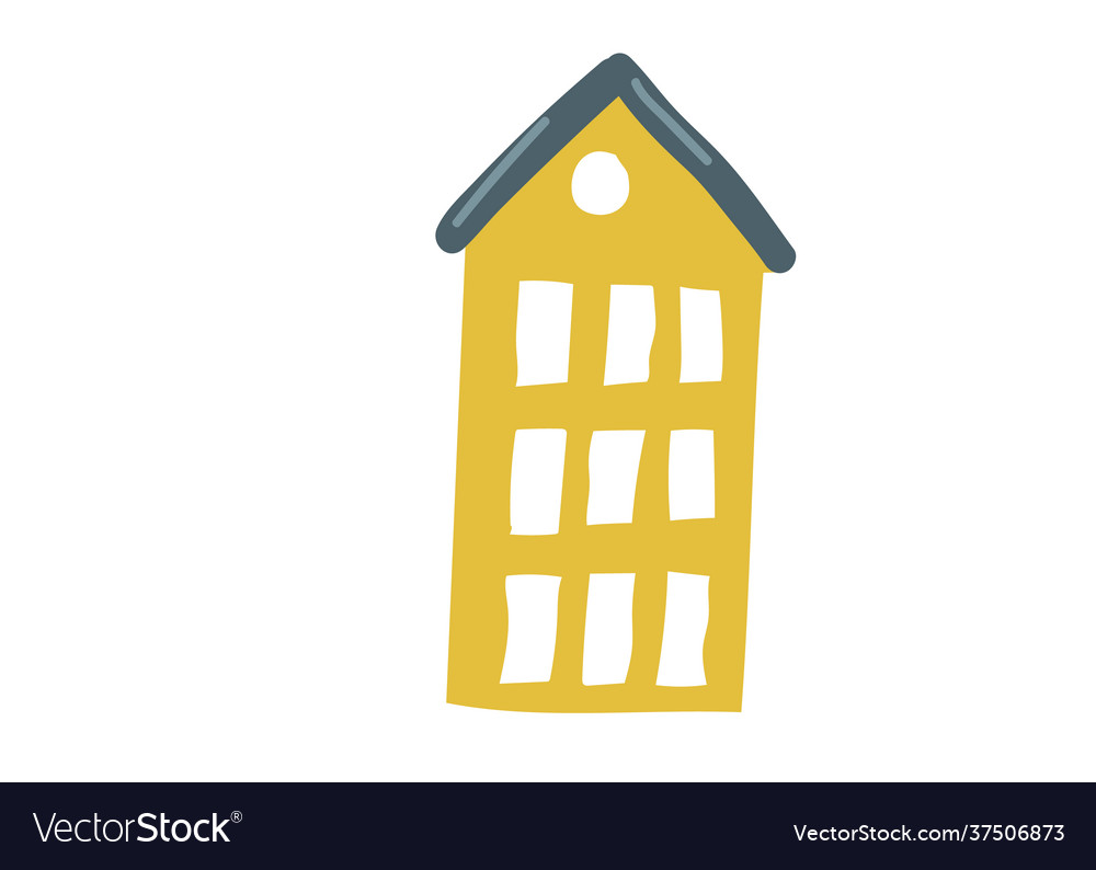 Small house yellow hand drawing cartoon three