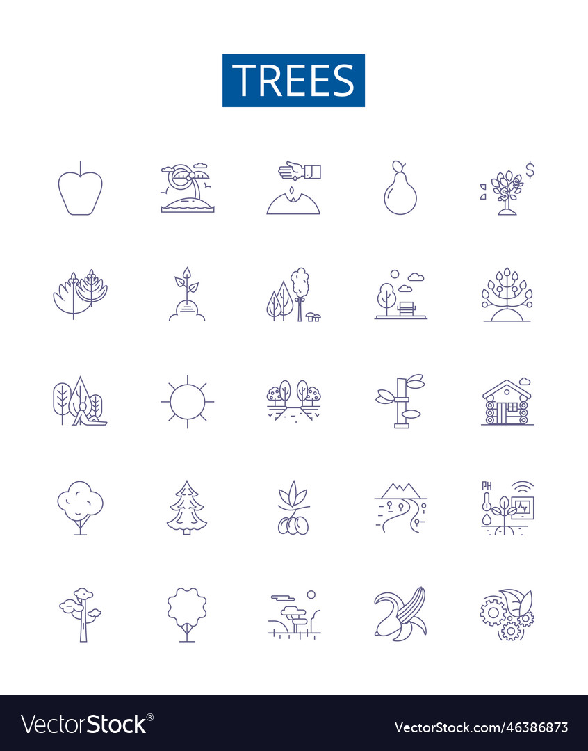 Trees line icons signs set design collection