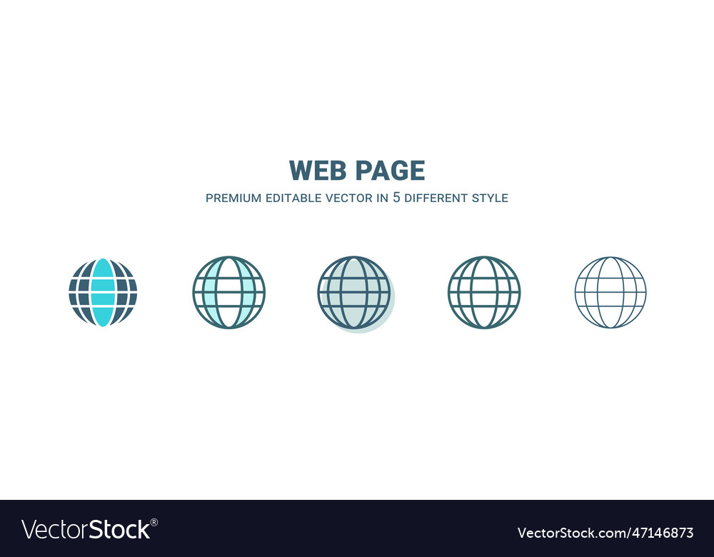 Web page icon in 5 different style outline filled Vector Image Web page icon in 5 different style outline filled