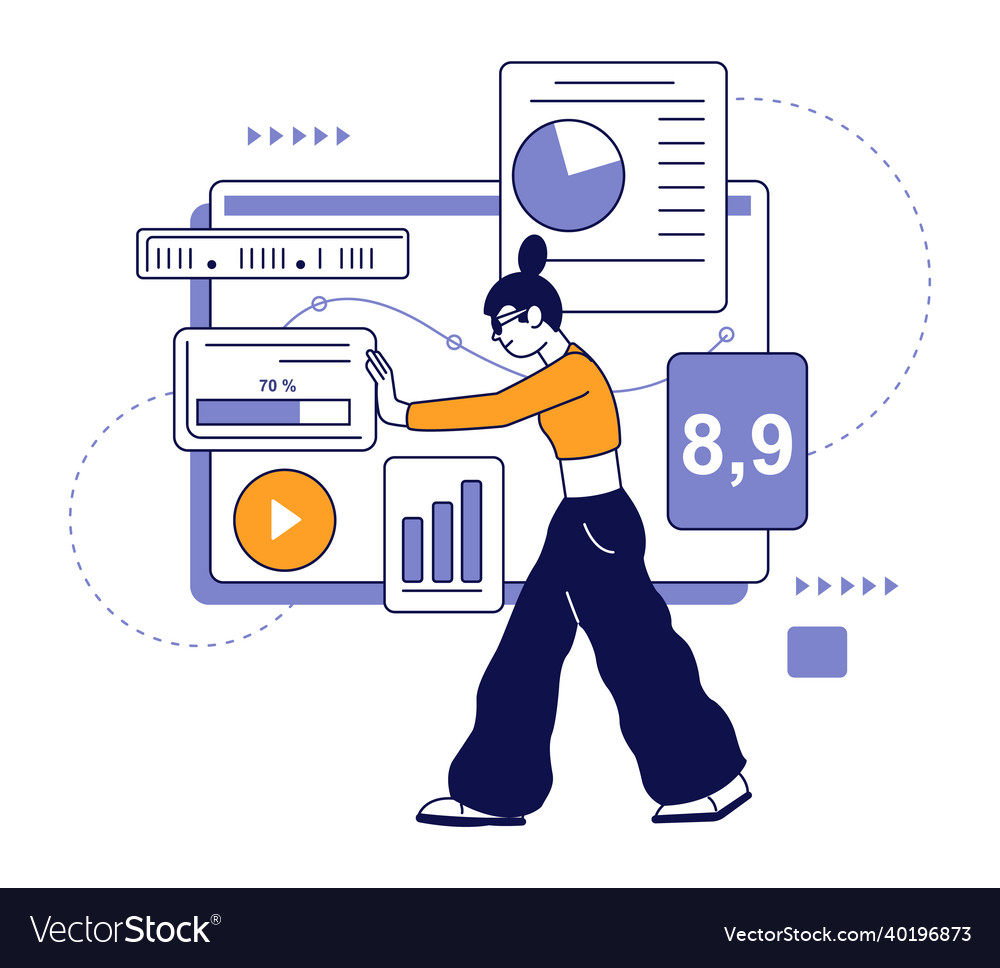 Woman working with statistic charts data analysis