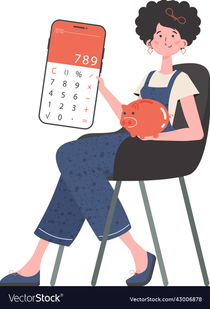 Girl sits in a chair and holds calculator Vector Image Girl sits in a chair and holds calculator