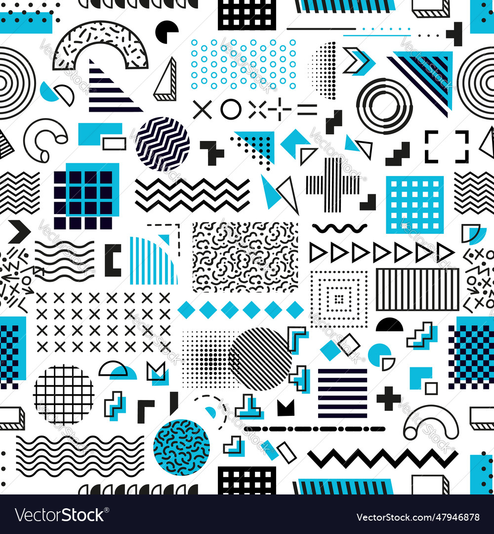 Memphis geometric shapes seamless pattern Vector Image