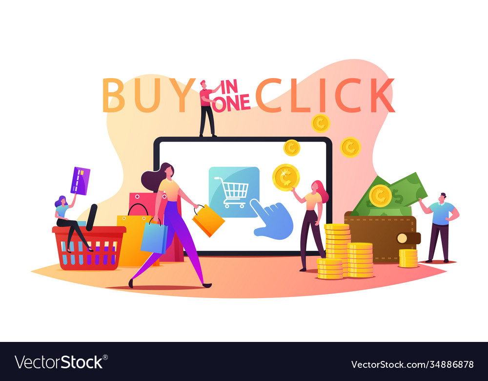 Online shopping one click purchase concept tiny